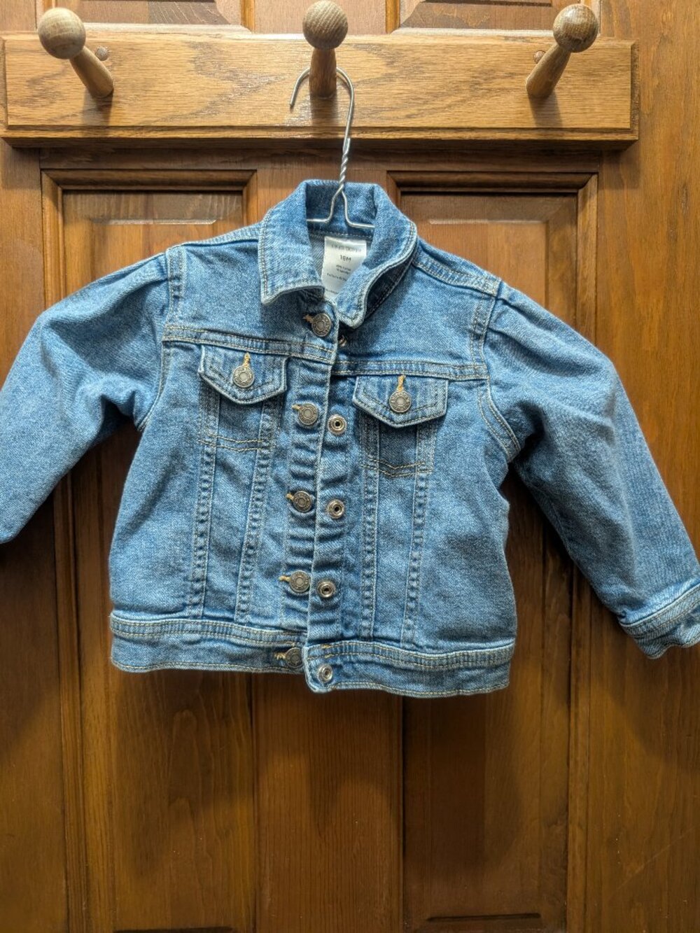Toddler denim jacket and buffalo plaid vest, size 18 months; qty 2